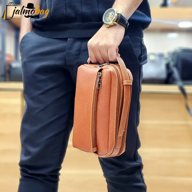 کیف دستی مردانه چرم صنعتی ضد خش شوزبگ دو خانه - تصویر 5