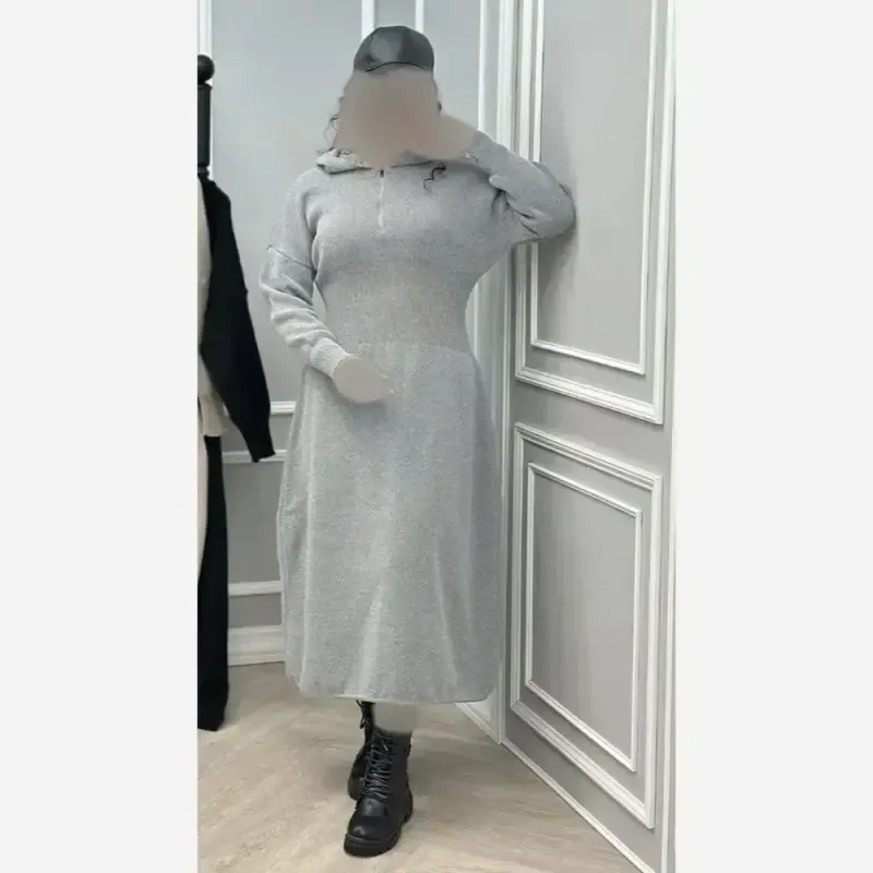 کفتان بافت زنانه ساعت شنی رنگ طوسی سایز فری 38 تا 48 - تصویر 4