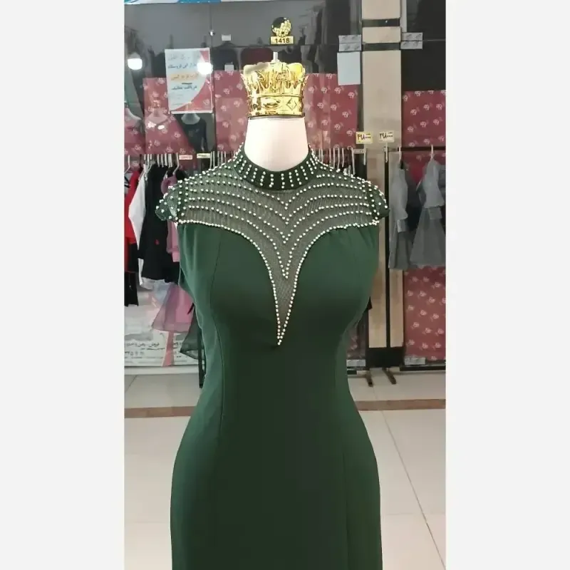 پیراهن زنانه مدل مروارید جنس کرپ دالقیچ قد 150 همراه کمربند - تصویر 6