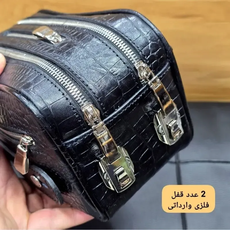 کیف دستی چرم طبیعی چرم ظفر دو خانه با جاکارتی و رمزدار - تصویر 6