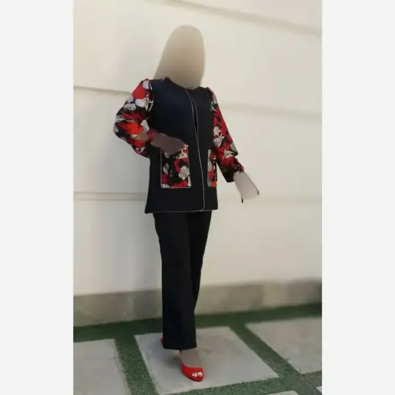 کت و شلوار زنانه طرح گلناز کرپ مازراتی آستین ژاکارد - تصویر 14