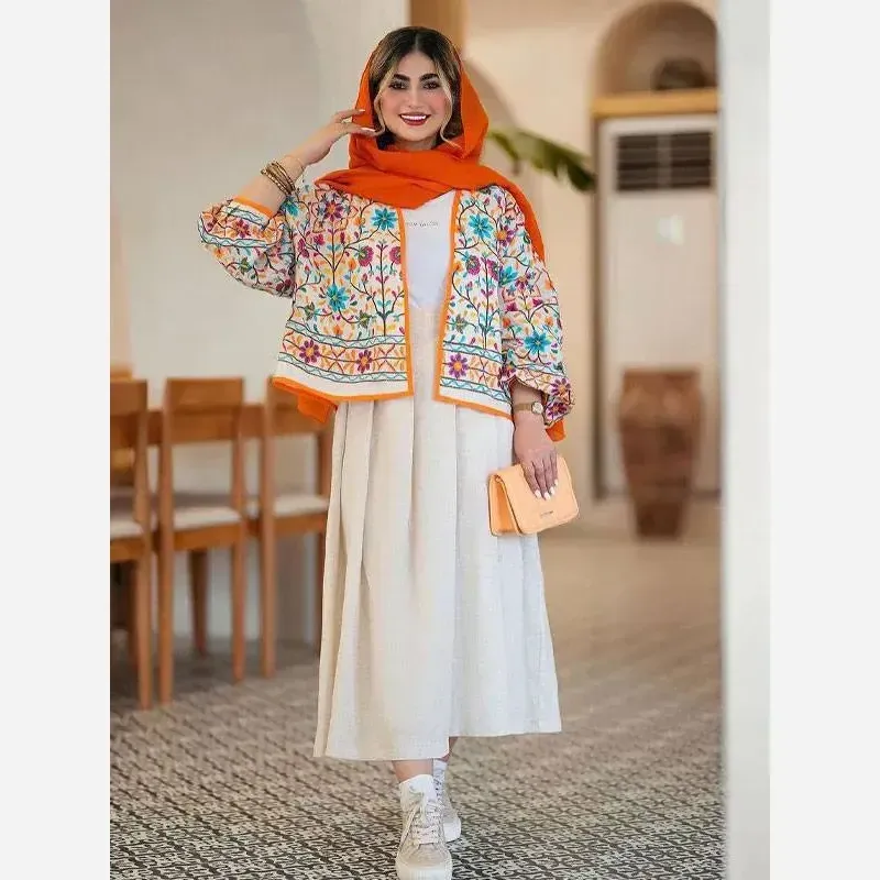 ست کت و دامن لینن فری سایز تا 48 تکرنگ - تصویر 6
