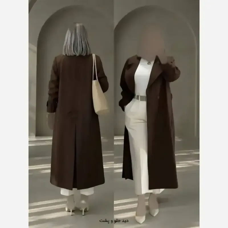پالتو پشت چاک دار پرنسس جنس کتان کج راه سایز 1 و 2 رنگ مشکی قهوه ای سورمه ای - تصویر 2