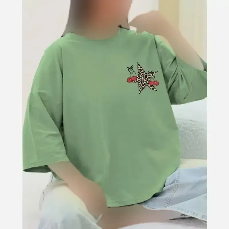 تیشرت باکسی پنبه سوپر طرح ستاره و گیلاس فریسایز مدل دایانا - تصویر 3