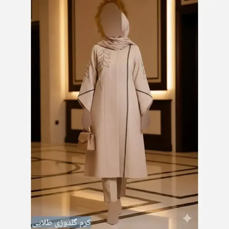 مانتو گلدوزی شده مدل رویسا پارچه شانتون اسلپ قد 109 سانت - تصویر 12
