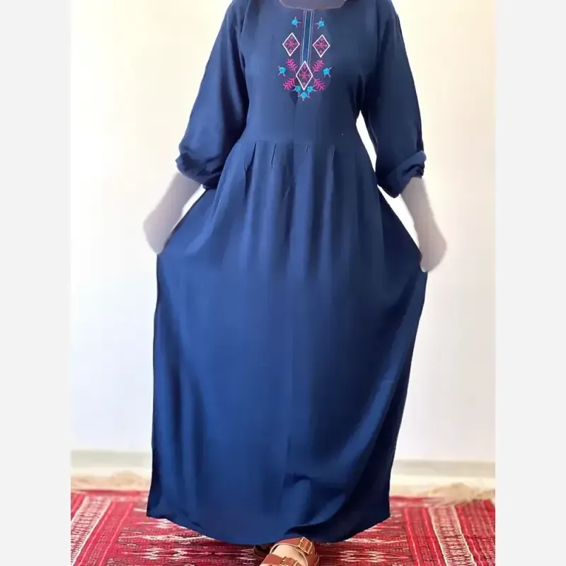 پیراهن ساحلی گلدوزی مایا جنس نخ ململ فری سایز - تصویر 5