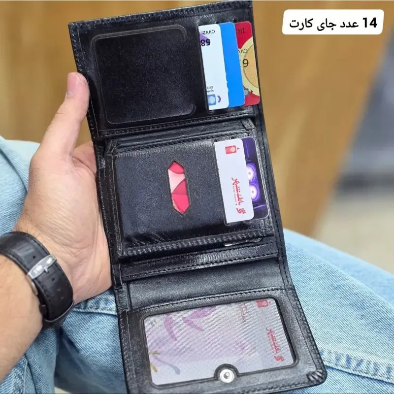 کیف پول چرم مردانه سه لت چرم اصل گاوی - تصویر 6