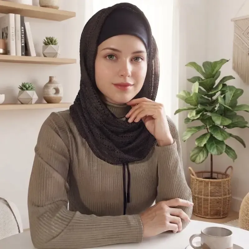 رینگ اسکارف بافت پاییزی مشکی سرمه ای قهوه ای مناسب پاییز و زمستان سایز 50 در 80 سانتی متر - تصویر 7