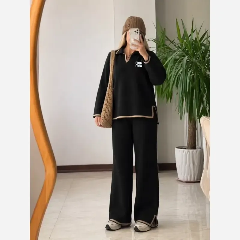 ست بلوز و شلوار بافت زنانه مدل میو میو جنس بافت گرم بالا درجه یک رنگ بندی متنوع سایز 38 تا 50 - تصویر 3