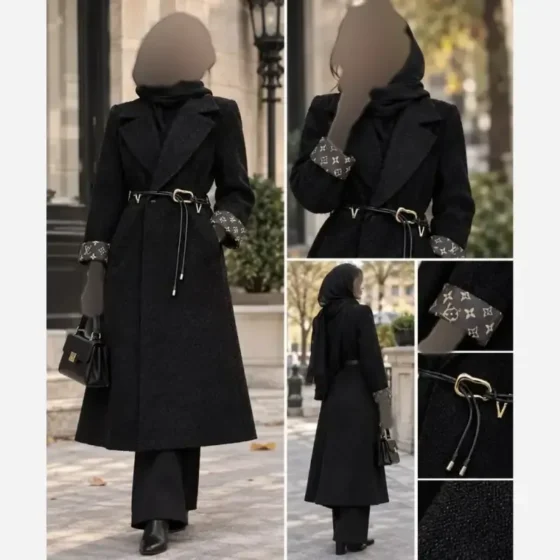 پالتو زنانه مدل فریما بلند آستردار رنگ مشکی