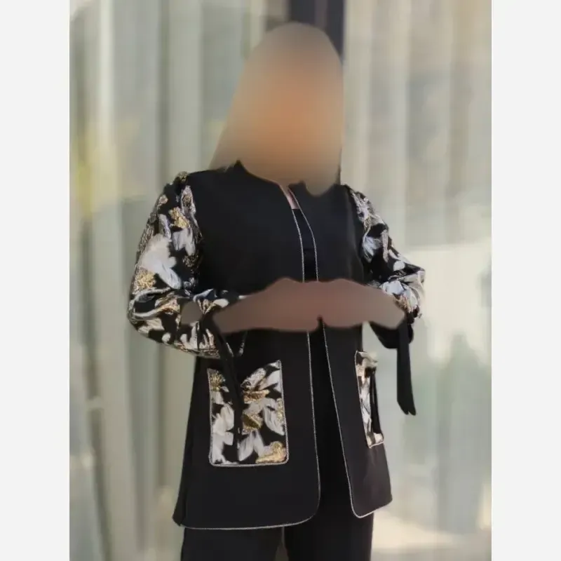 کت و شلوار زنانه طرح گلناز کرپ مازراتی آستین ژاکارد - تصویر 6