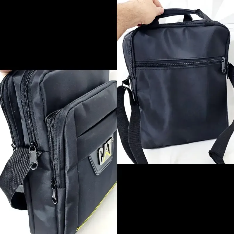 کیف دوشی و دستی مردانه برزنتی دیبا خارجی سه خانه مشکی بزرگ - تصویر 6