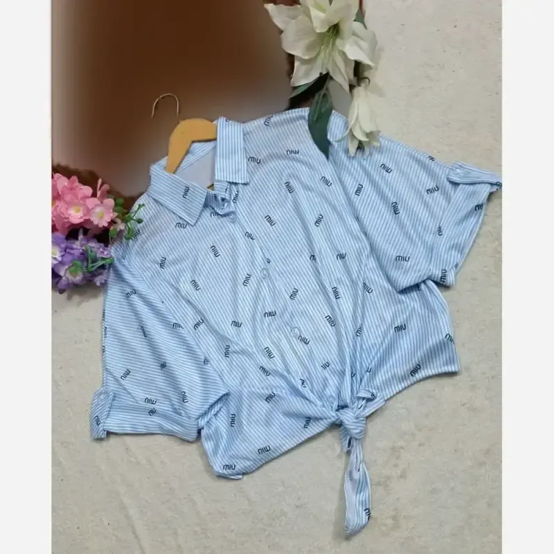 شومیز گره ای راه راه miu میو جنس پری صابونی کریستالی سایز فری سایه 38 تا 48 - تصویر 12