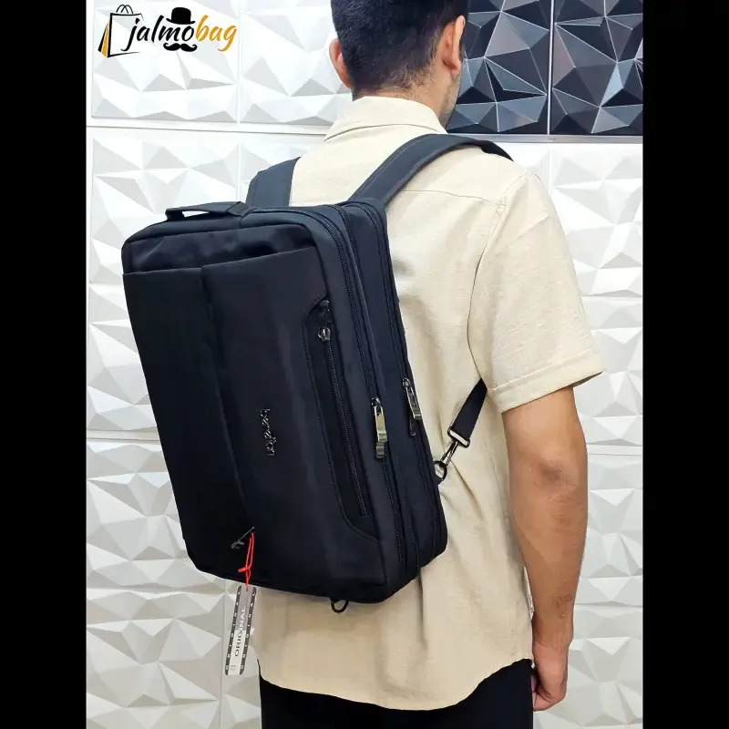 کیف اداری لپتاپی 3 کاره بنلتون جنس دیبا ضخیم مشکی - تصویر 3