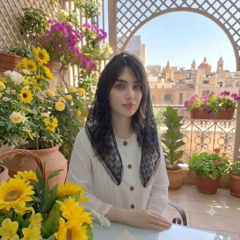 مینی اسکارف سه گوش مشکی دور گیپور دوزی طرح برجسته قواره 70 سانتی متر - تصویر 4