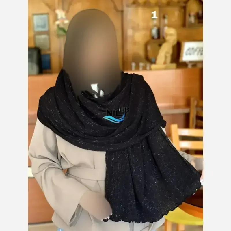 شال مشکی نخی برشکا لمه جت بلک قواره 200 در 75 سانت - تصویر 3