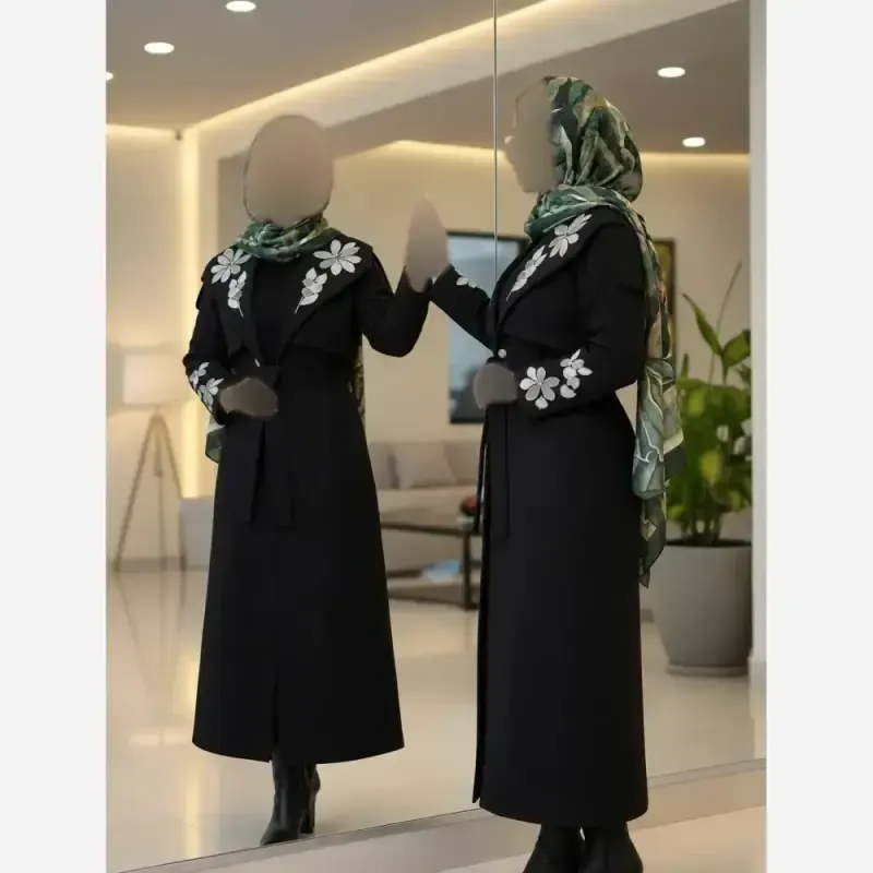 پالتو زنانه مدل گلآرا پارچه مازراتی آسترکشیشده قد 125 سانتیمتر سایز 38 تا 50 - تصویر 6