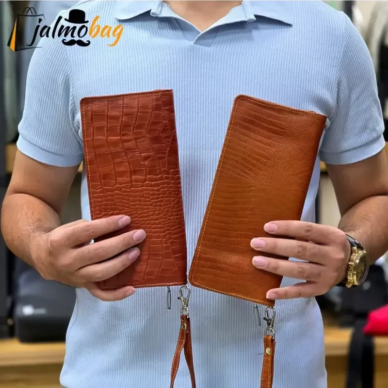 کیف دسته چک چرم طبیعی گاوی مردانه با جای کارت و موبایل - تصویر 9
