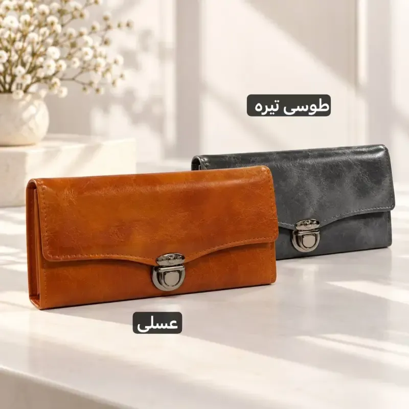 کیف پول چرم مصنوعی زنانه با قفل و جیب داخلی و بیرونی - تصویر 8