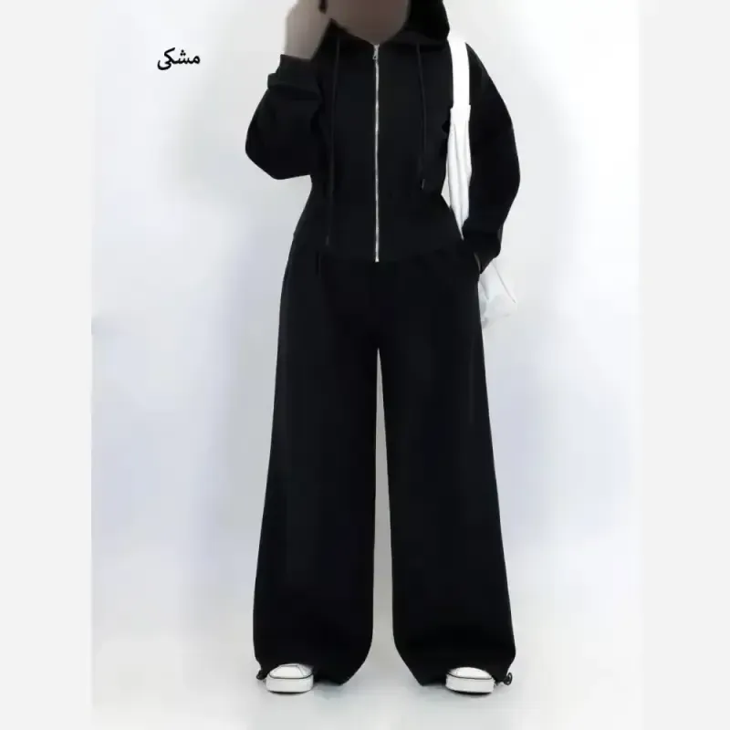 ست پاییزی زنانه ضخیم و گرم هودی کلاهدار و شلوار جاگر یا بگ فریسایز فوتر اویشو دورو - تصویر 6