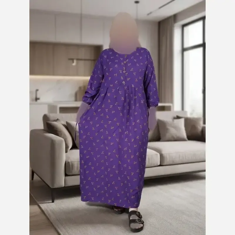 پیراهن گلدار جلو دکمه نخی سایز بزرگ - تصویر 6