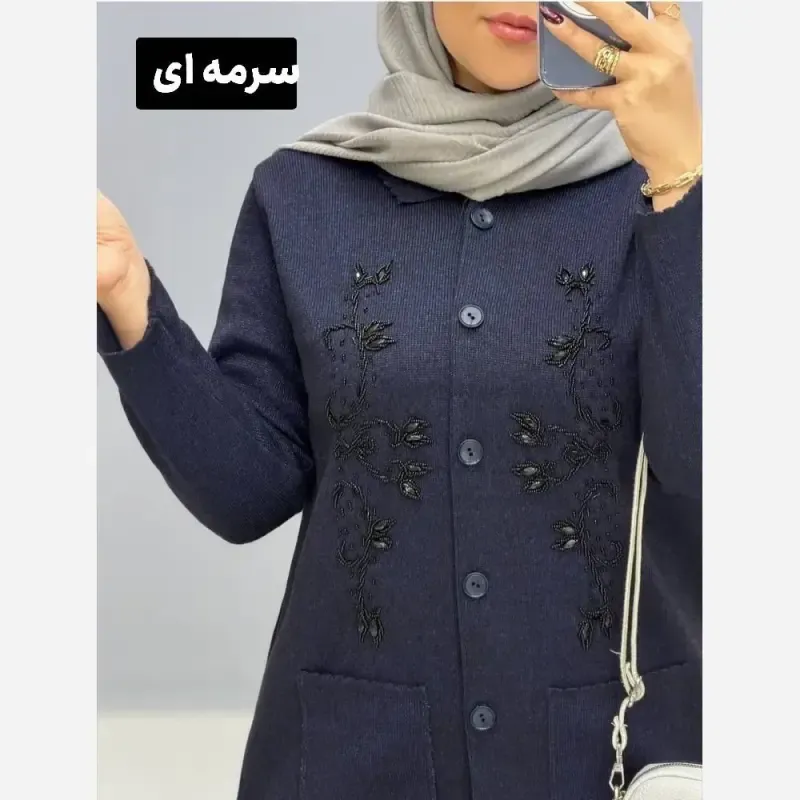 ژاکت بافت ملیله دوزی زنانه یقه مردانه مهرانا فری سایز - تصویر 7