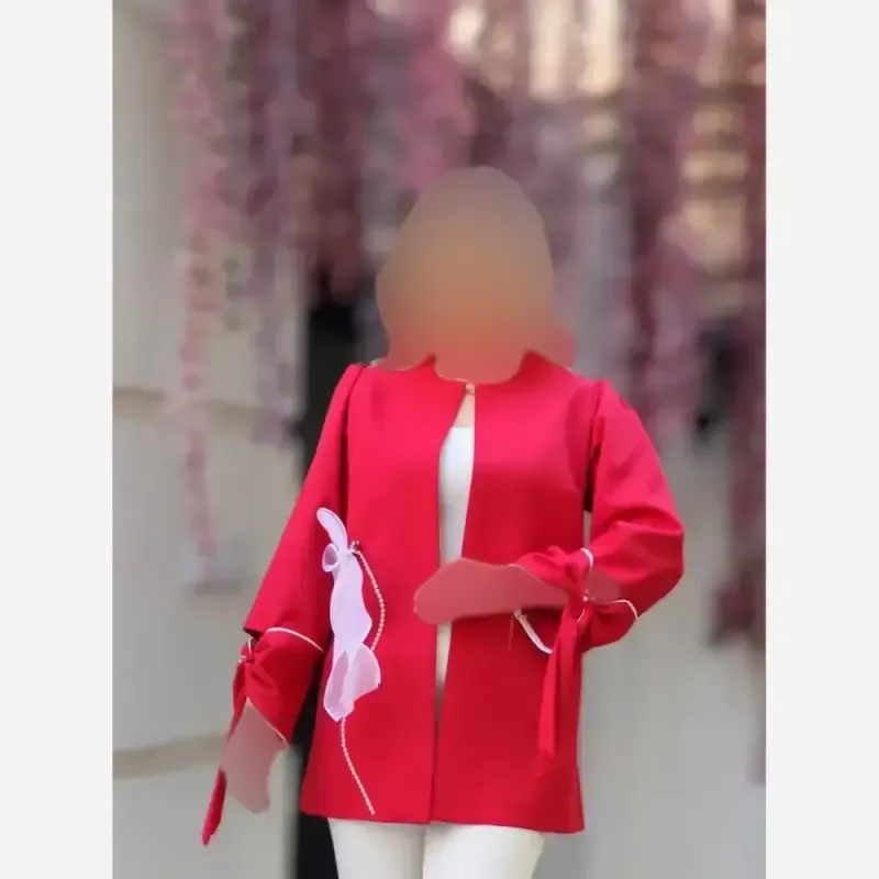 کت پاپیون کرپ مازراتی زنانه رنگ مشکی سرخابی کاربنی - تصویر 7