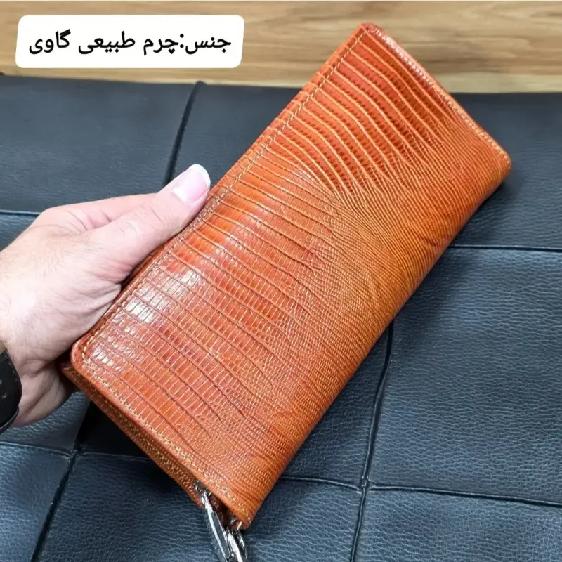 کیف دسته چک چرم طبیعی گاوی مردانه با جای کارت و موبایل - تصویر 10