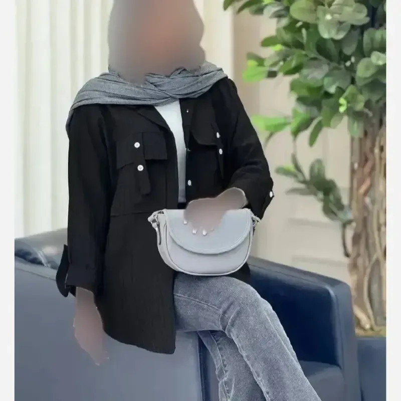 مانتو جیب صلیبی مدل فریبا جنس آیوا رنگ مشکی فری سایز - تصویر 2