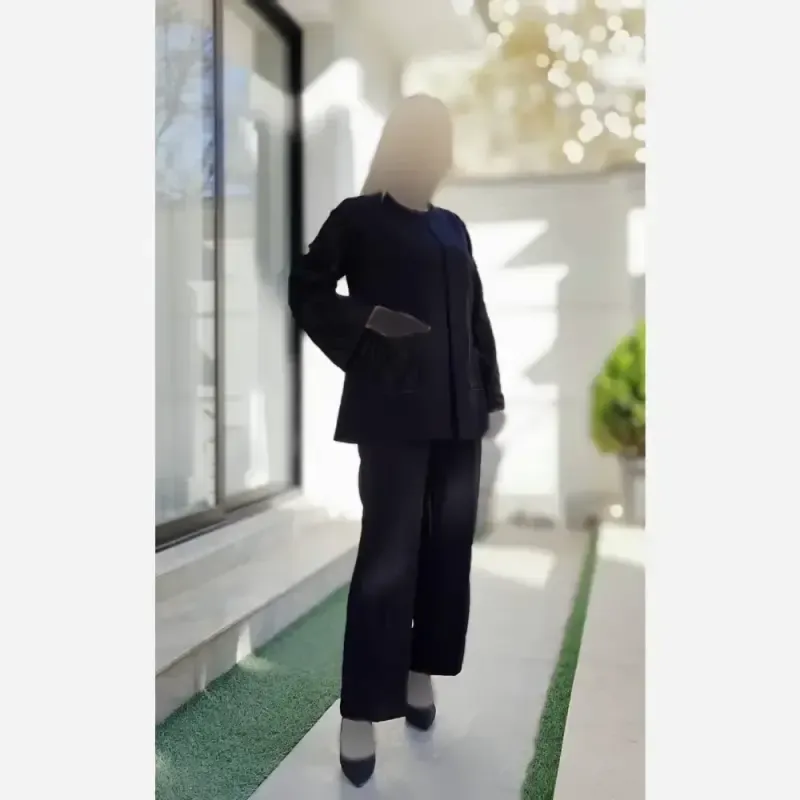 کت و شلوار زنانه طرح لاله جنس مازراتی و آستین فکورا رنگ مشکی - تصویر 7