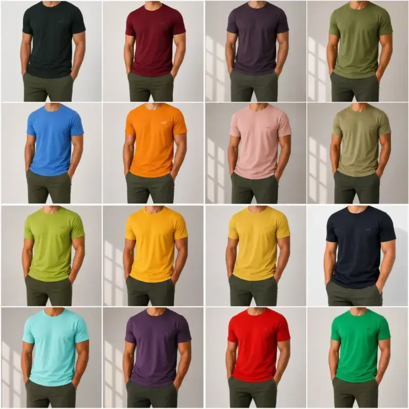تیشرت مردانه بیسیک نخ پنبه ساده تابستانه در 16 رنگ سایز لارج تا چهار ایکس لارج - تصویر 2