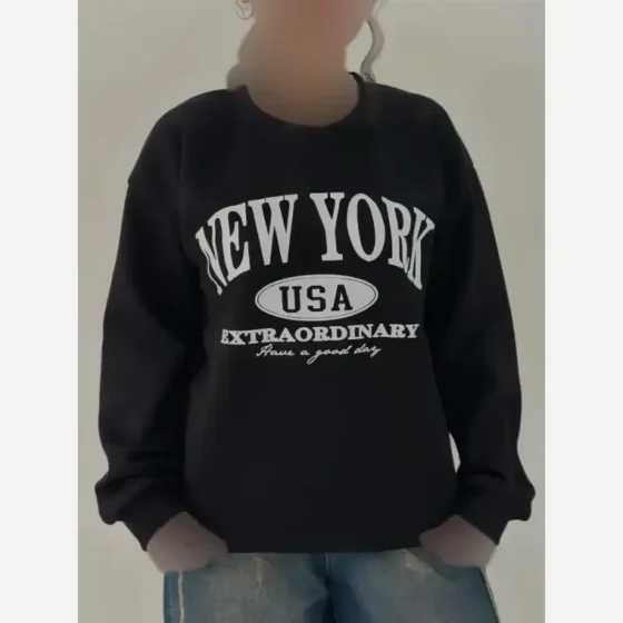 سویشرت زنانه NEW YORK جنس دورس سه نخ تو کرک پاییزه و زمستانه فری سایز