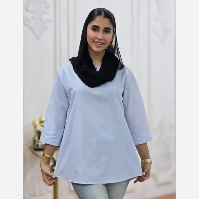 شومیز نخی ساده و دیپلمات یقه کوبایی فری سایز زنانه - تصویر 4