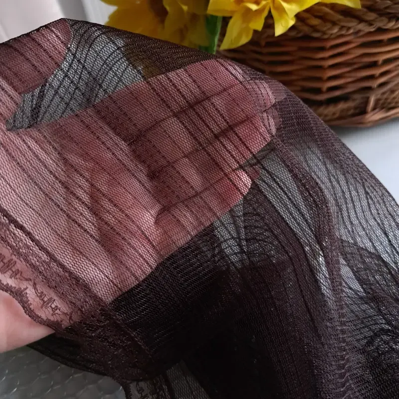 مینی اسکارف نقابدار تور دیپلمات مشکی سرمه ای قهوه ای دور گیپور دوزی شده خنک تابستانی - تصویر 4
