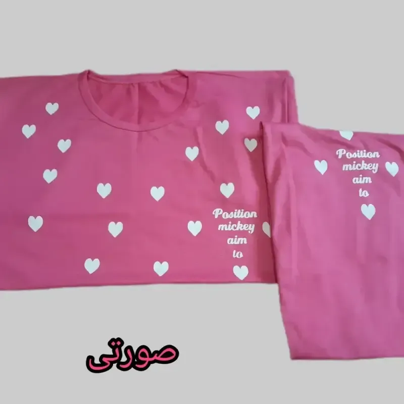 ست تیشرت و شلوار زنانه طرح قلبی جنس نخ ویسکوز - تصویر 4