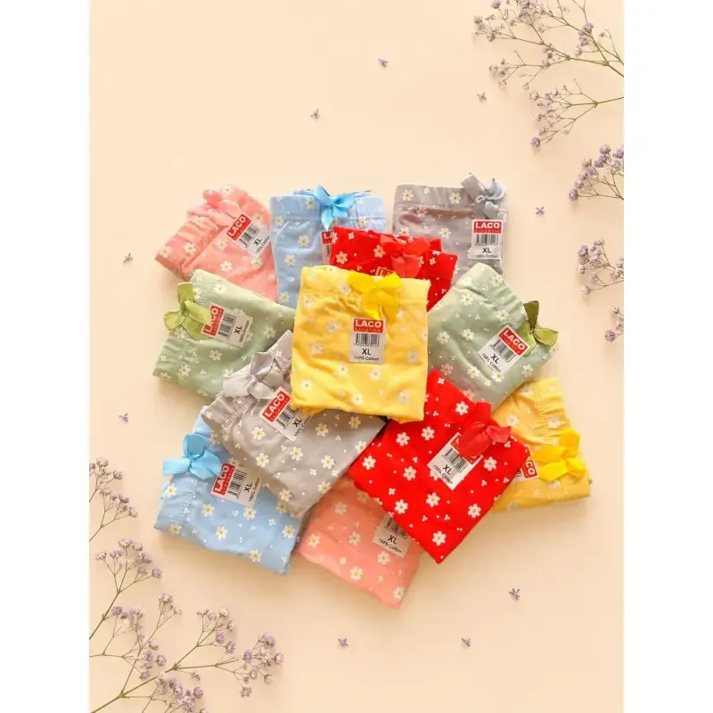 شورت زنانه نخی لکو طرح بهار فاق بلند سایز XL - تصویر 2