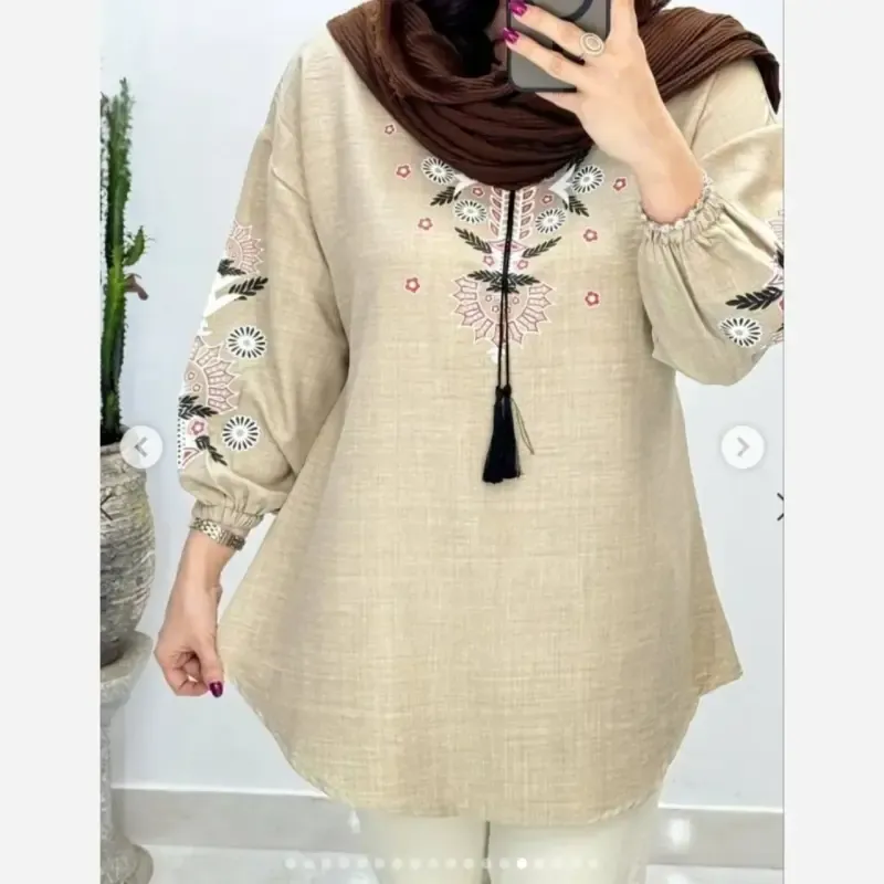تونیک چاپی رنگی آرامش جنس شانتون درجه یک فری سایز - تصویر 4