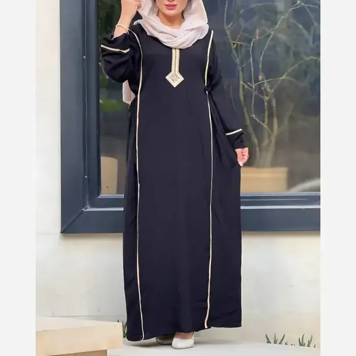 پیراهن نخی یال یقه گلدوزی تک رنگ فری سایز سایز 40 تا 52 - تصویر 4