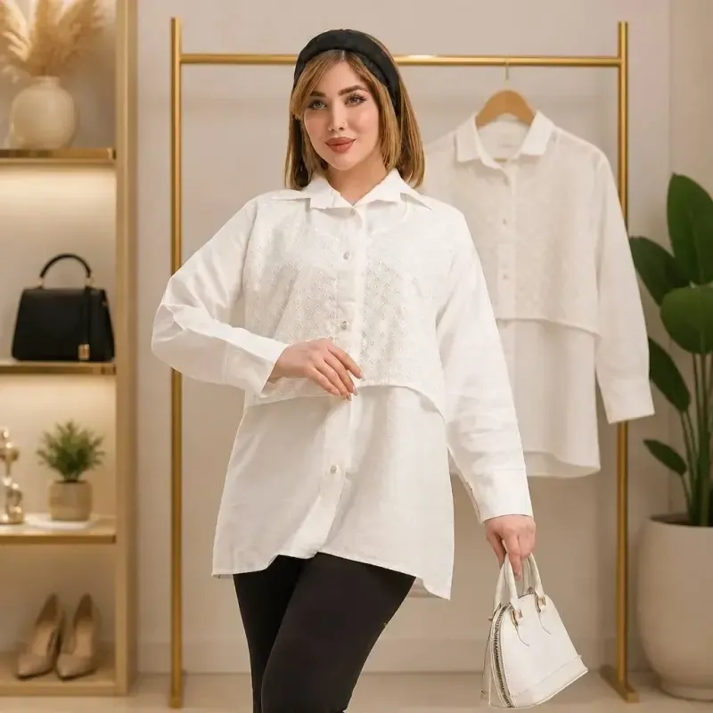 تونیک کرسپو سوزن دوزی مارال سفید فری سایز - تصویر 2