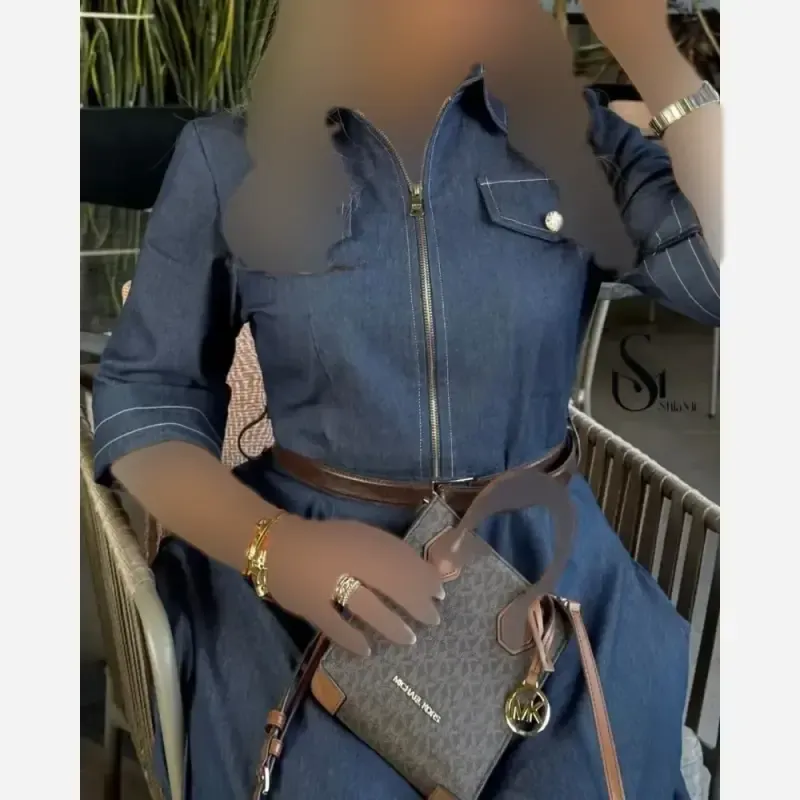 مانتو کفتان مدل لمیرا جنس جین کاغذی تنسل قد 130 سانتی متر - تصویر 5