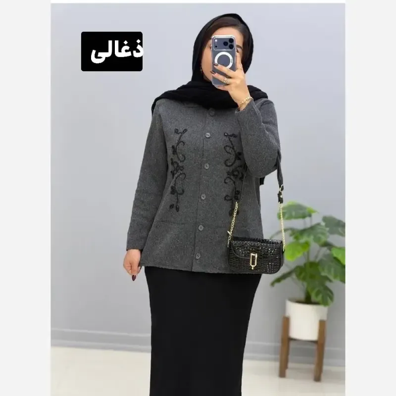 ژاکت بافت ملیله دوزی زنانه یقه مردانه مهرانا فری سایز - تصویر 4