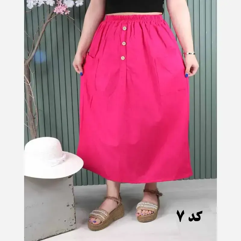 دامن لینن دو جیب فری سایز خنک تابستانی - تصویر 5