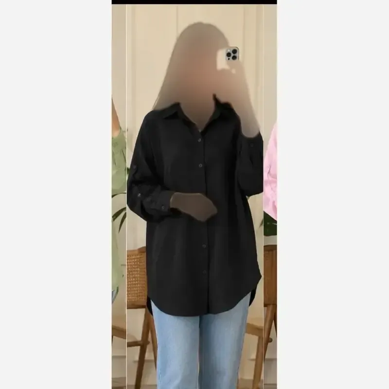 شومیز مانتوایی ساده لینن ترک تابستانه فری سایز - تصویر 4