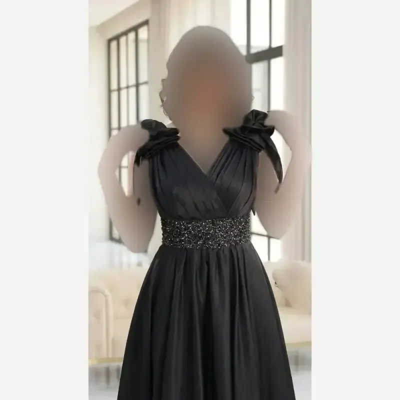 ماکسی زنانه مدل لاله ساتن تافته گرم بالا رنگ مشکی سایز 1 تا 3 کاپدار - تصویر 6
