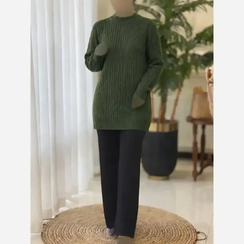 پلیور بافت زنانه مدل گپ مارپیچی بلند فری سایز ریزبافت - تصویر 7