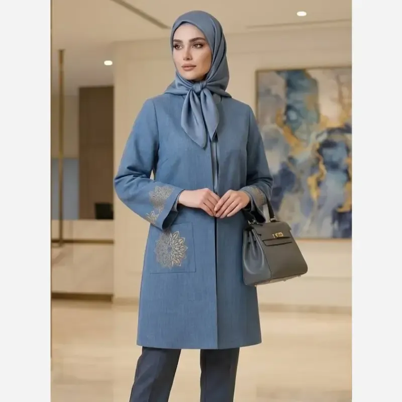 مانتو زنانه شانتون اسلپ گلدوزی شده مدل راز قد 91 سایز بزرگ تا 56 - تصویر 2