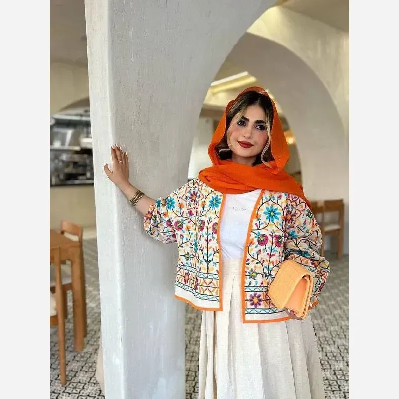 ست کت و دامن لینن فری سایز تا 48 تکرنگ - تصویر 9