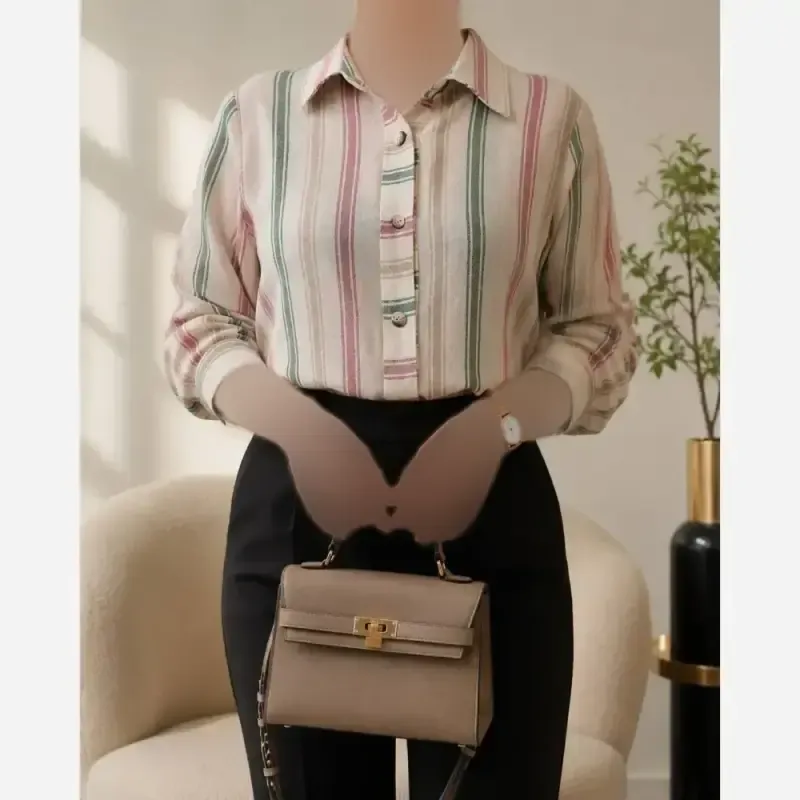شومیز یقه مردونه لینن مدل ژینا سایز 36 تا 48 - تصویر 5