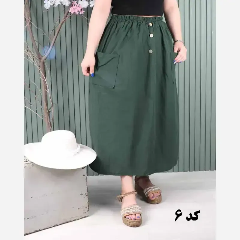 دامن لینن دو جیب فری سایز خنک تابستانی - تصویر 4