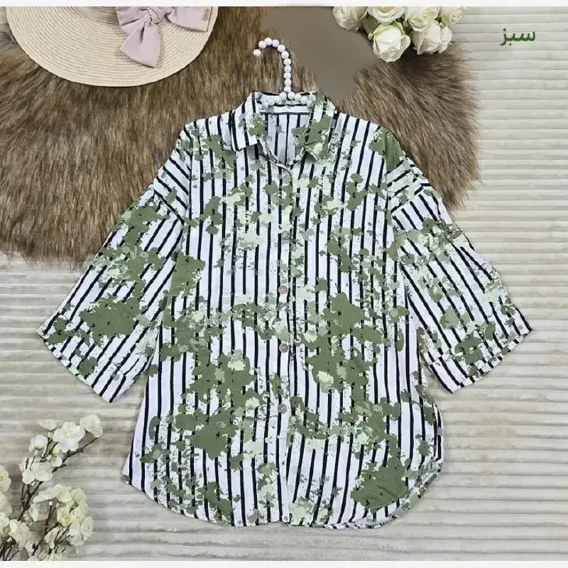 شومیز مانتویی طرح polo جنس کتان لینن نخی فری سایز - تصویر 4